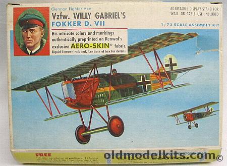 Renwal 1/72 Vzfw. Willy Gabriel's Fokker D.VII with Aeroskin Fabric, 270-69  plastic model kit